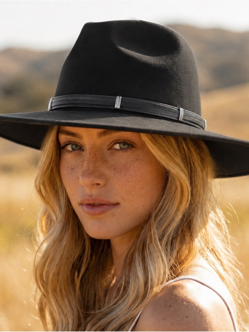 Wide-Brim Fedora in Black with Subtle Tie Band O/S